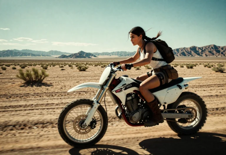 Lara Crofttombraider Is Riding A Motorbike In The Nevada Des...