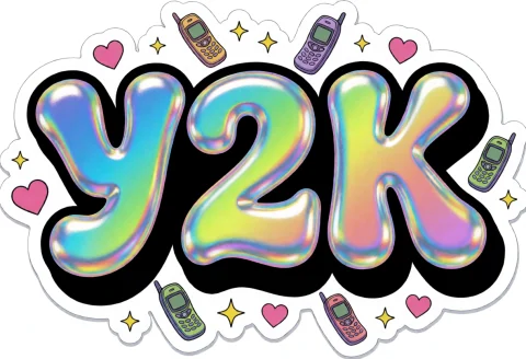 Vector Art Sticker, Holographic Iridescent Finish, Y2k Aesth... — Stable Diffusion AI Prompt: Vector art sticker, holographic iridescent finish, Y2K aesthetic, bold 3D bubble...