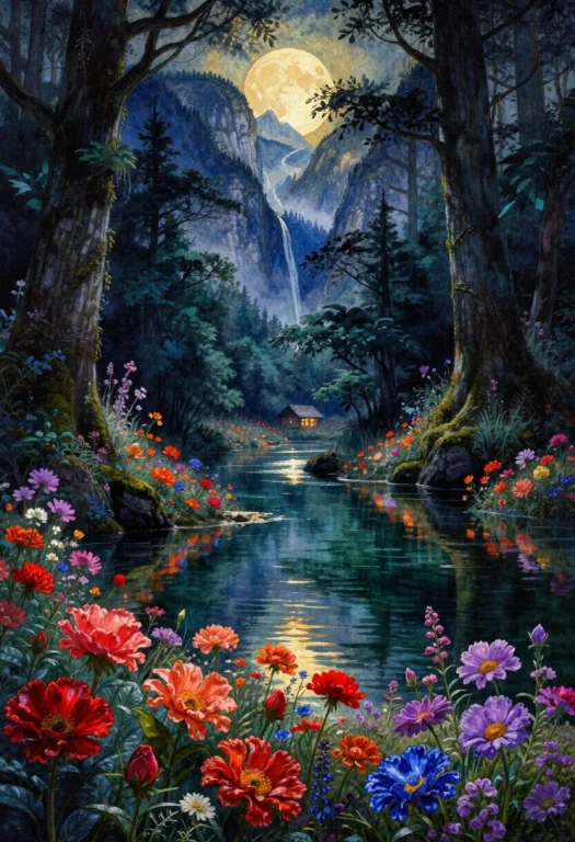 Enchanting Nocturnal Fantasy Landscape Of A Hidden Forest Va...