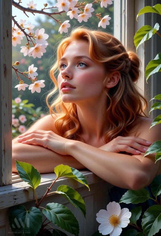 , Close-up Portrait Of A Beautiful Young Woman With Wavy Gin...