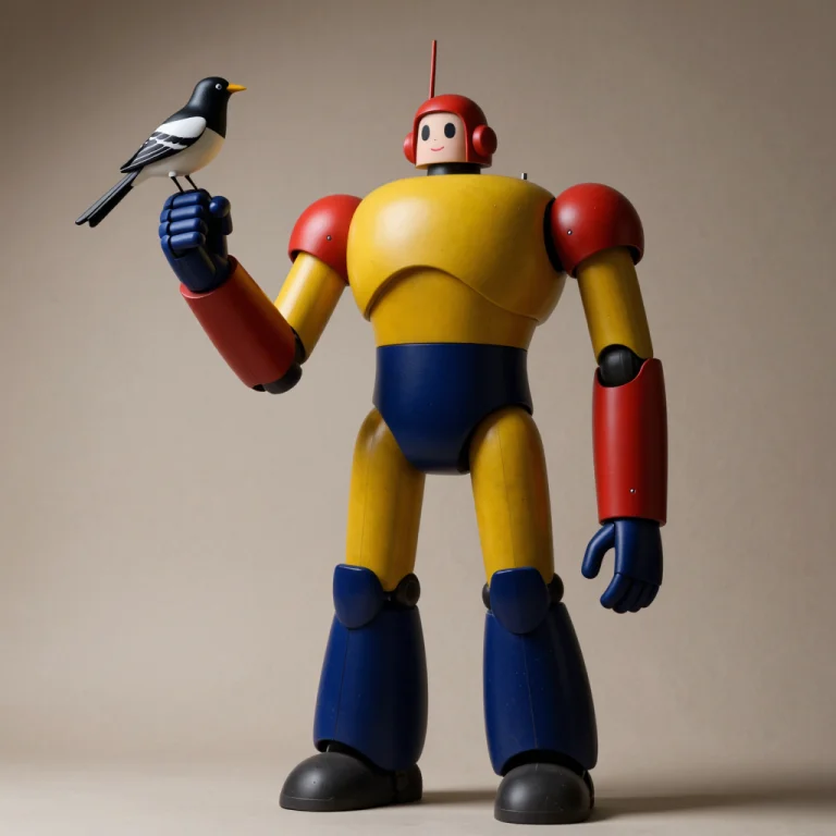 Giant Robot Holding A Mockingbird On Its Finger , Stylized M...