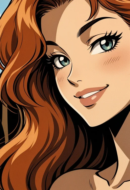 Beautiful Auburn Haired Princess With Dimples. Close Up Of B...