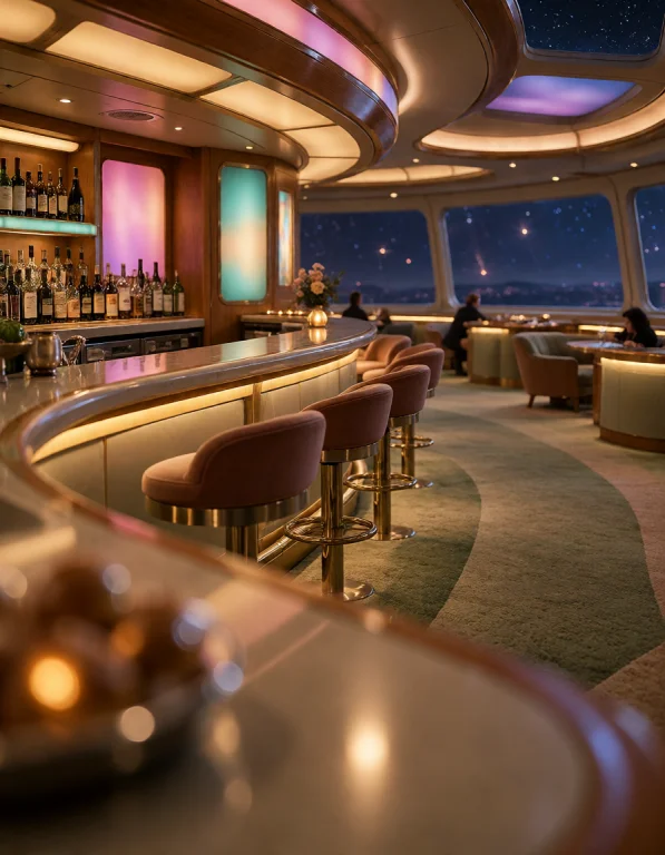 019 F3d3r4t10n Sh1p, Aft Lounge, Elevated Angle Above Curved...