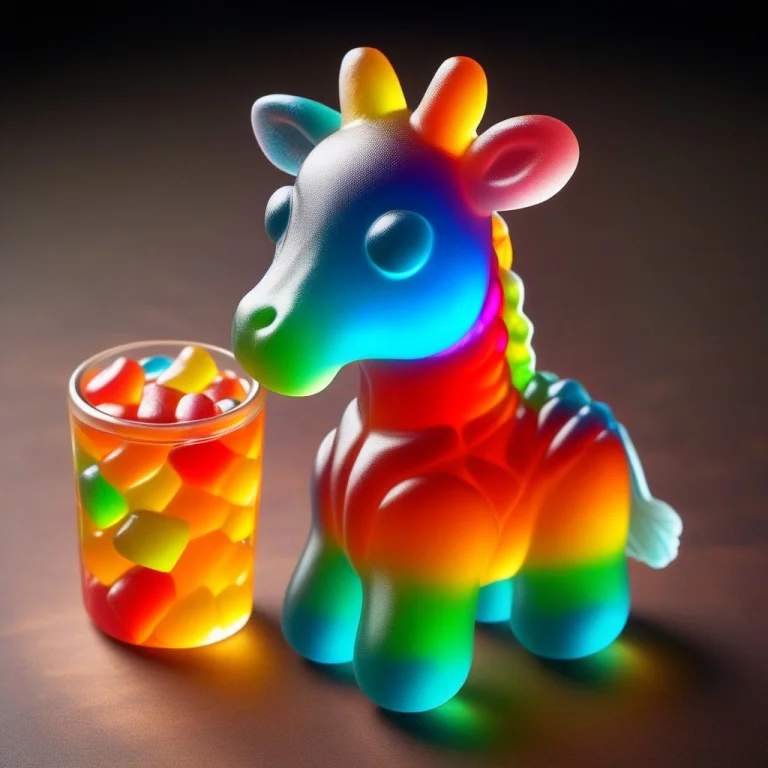 Giraffe, Made Of Translucent Rainbow Gummy Candy, Chewy Text...