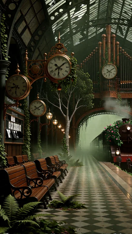 Picture A Vast, Empty Railway Concourse Beneath A Wrought-ir...