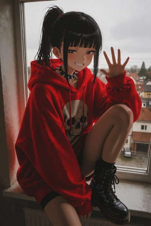 Var5ve A Solo Girl With Long Black Hair Tied In A High Ponyt...