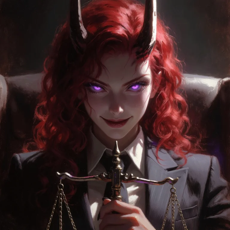 A Striking Portrait Of A Demon Girl, Her Form Radiating An A...