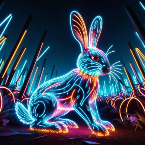 Neon Glow,led Strips, Futuristic Style,an Animal, Rabbit, Ra... — SDXL AI Prompt: Neon glow,LED strips, Futuristic style,an animal, ((rabbit, rabbit shaped:1.5)),...