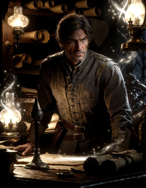 Fantasy, Medieval. A Man In His Forties Stands At The Antiqu...