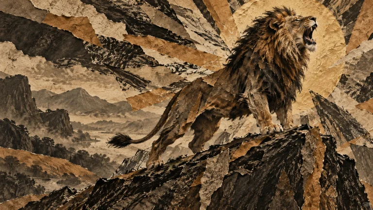 Un Lion Mle Adulte, Puissant Et Majestueux, Rugissant Sur Un...