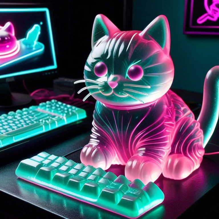 Masterpiece, Best Quality, Gummymorph Cat Hacker Typing On A...
