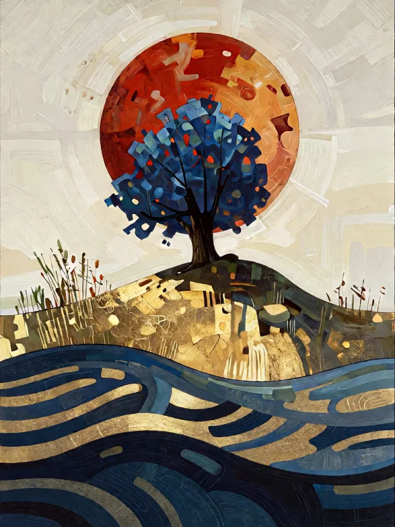 Bradhamel Art Style. Vertical Canvas Painting Of A Solitary...