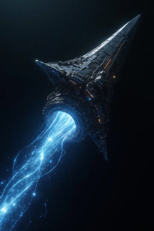 A Colossal Spear-shaped Vessel Forged From Obsidian Floats I...