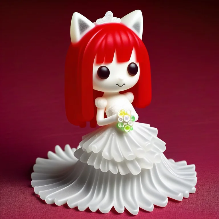 A 3d Chibi Anime Red Hair Cat Girl Wear Gummymorph Wedding D...