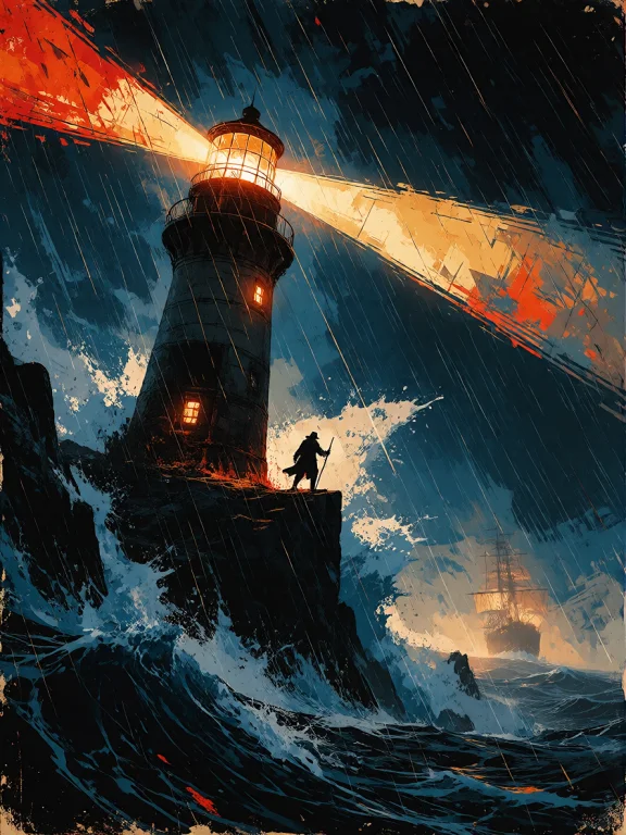 Neo-pop Fantasy Cel-shaded Illustration, An Aging Lighthouse...