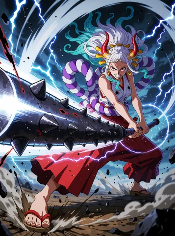 Yamato From One Piece, Human Form, Full-body Action Key Art,... — Stable Diffusion AI Prompt: Yamato from ONE PIECE, human form, full-body action key art, portrait 3:4 compos...