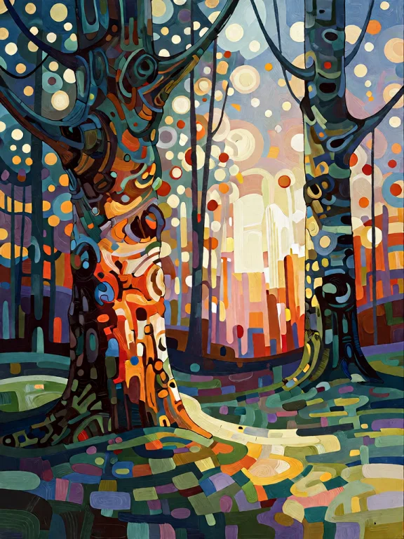 Bradhamel Art Style. A Vibrant, Stylized Forest Scene Render...