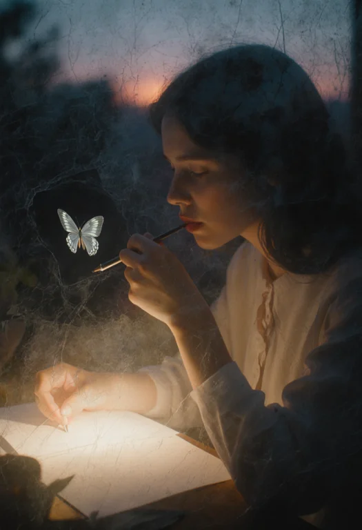 The Tiny Night Butterfly Flutters, Beating Its Wings Against...