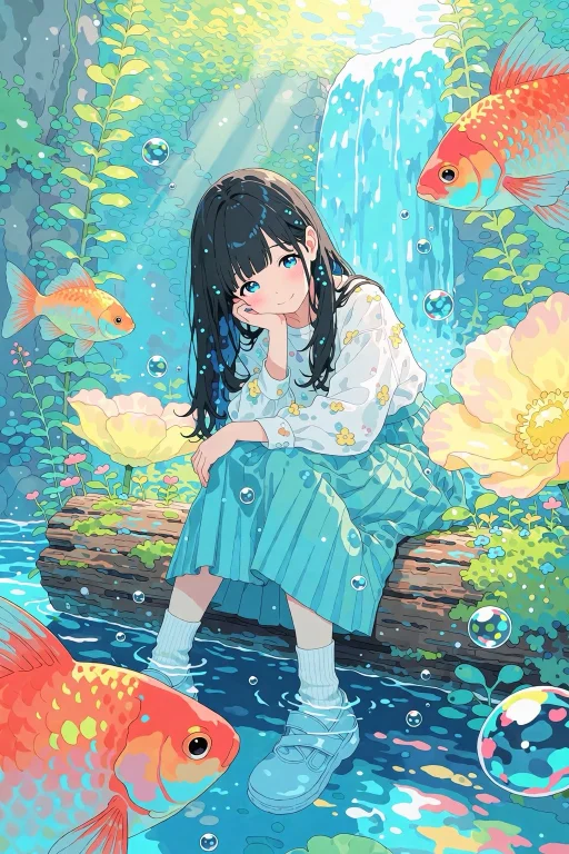 Kutewackykolor, A Young Anime Girl With Long Flowing Black H...