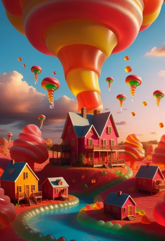 Gummymorph, A Giant Candy Tornado Sweeping Across A Surreal...
