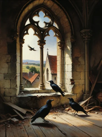 A Photorealistic Oil Painting Of A Gothic Cathedral Interior... — Stable Diffusion AI Prompt: A photorealistic oil painting of a gothic cathedral interior viewed from the flo...