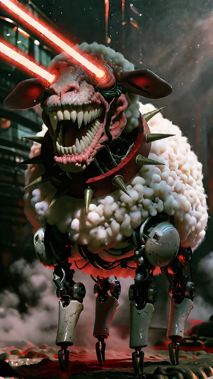 3d Render Of A Robotic Evil, Grotesque Sheep, With Lasers Co...