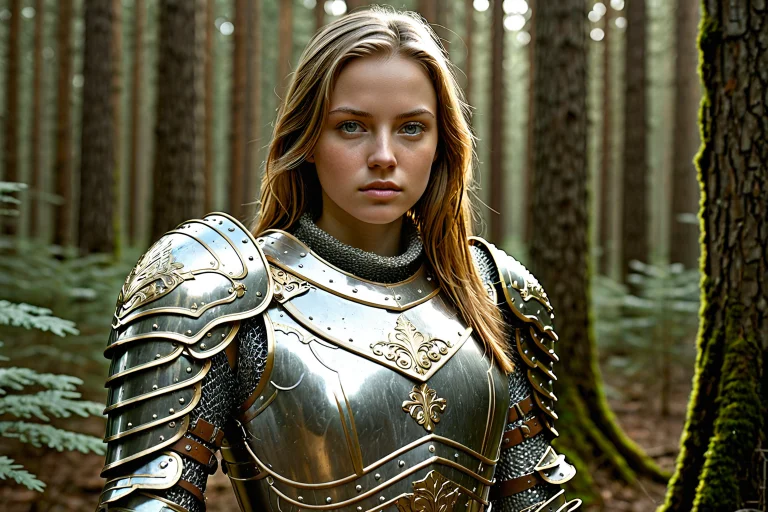 A Fantasy Portrait Of A Woman In Armor In A Forest Setting,...