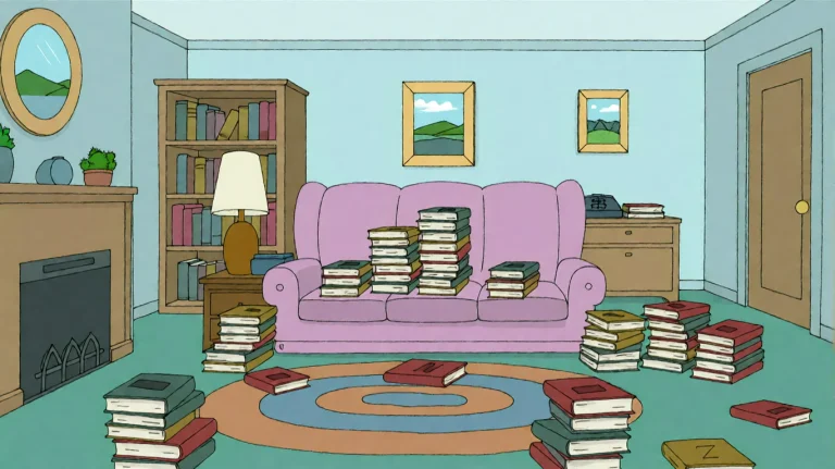 Fmlygyssn05, A Cluttered Living Room Is Filled With Stacks O...