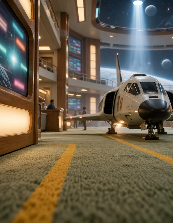 038 F3d3r4t10n Sh1p, Shuttle Bay, Ground-level View Along Ye...