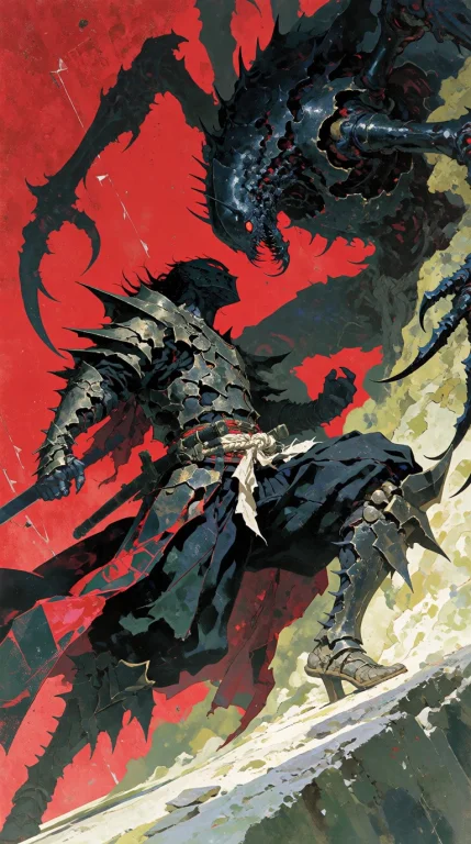 A Dark Fantasy Illustration Of A Human Figure Clad In Sharp,...