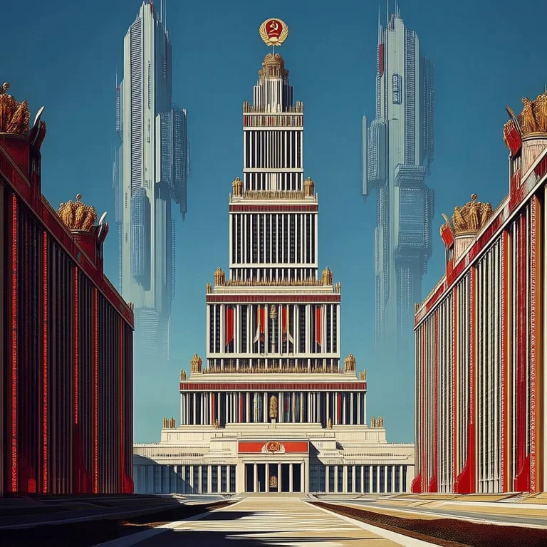 Sovietpunk Buildings. Soviet Futuristic Setting With The Pal...