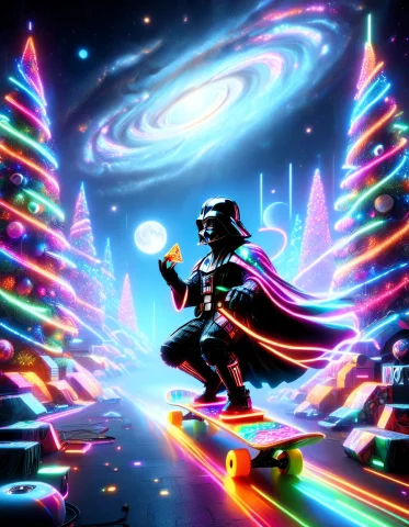 Vaporwave Style A Surreal, Ethereal Space Scene Where Darth... — SDXL AI Prompt: vaporwave style A surreal, ethereal space scene where Darth Vader as christmass...
