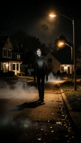 A Tall Gaunt Humanoid Figure Standing Motionless At The Far... — Stable Diffusion AI Prompt: A tall gaunt humanoid figure standing motionless at the far end of a long dark s...