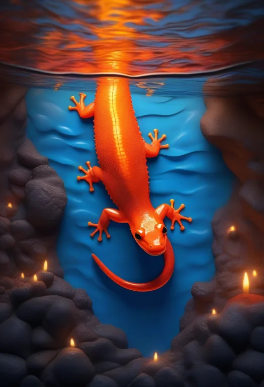 High Quality, Detailed, A Salamander Swimming Through A Stre...