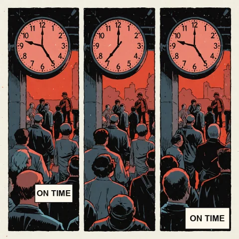 Technique Sequential Comic-panel Clock Design. A Single Edit... — Stable Diffusion AI Prompt: Technique: sequential comic-panel clock design. A single editorial comic image w...