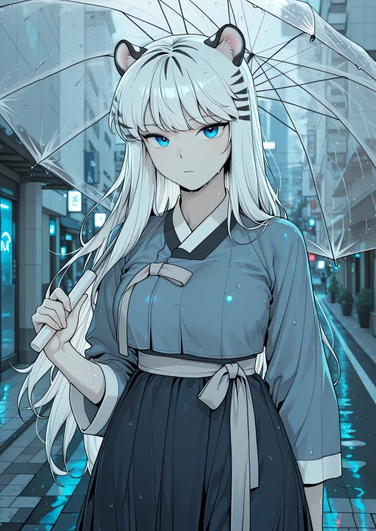 1girl, Solo, Looking At Viewer, Holding An Umbrella Over Sho...