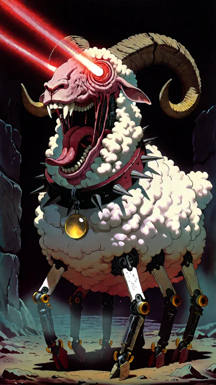 Robotic Evil, Grotesque Sheep, With Lasers Coming Out Of Its...