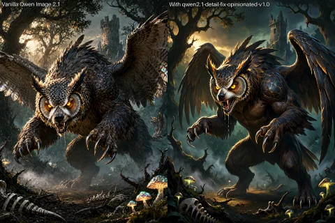 A Dramatic, High-fantasy Digital Painting Depicting A Coloss... — Stable Diffusion AI Prompt: A dramatic, high-fantasy digital painting depicting a colossal, ferocious owlbea...