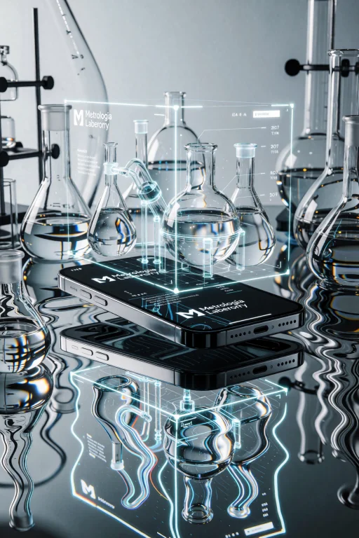 A Smartphone Floats In A Sterile Laboratory Filled With Glas...
