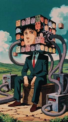 80s Retro Anime, A Man Wearing A Sharp Dark Teal Suit, A Whi... — Stable Diffusion AI Prompt: 80s retro anime, A man wearing a sharp dark teal suit, a white shirt, and a red...