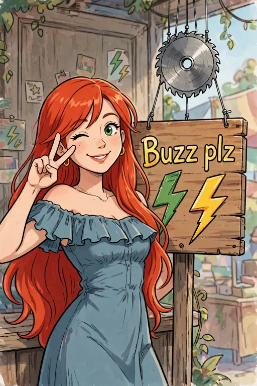 A Woman With Long Red Hair Is Standing By A Sign Wearing An...