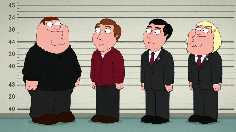 Fmlygyssn20, Five Animated Men Stand In A Line Against A Hei...