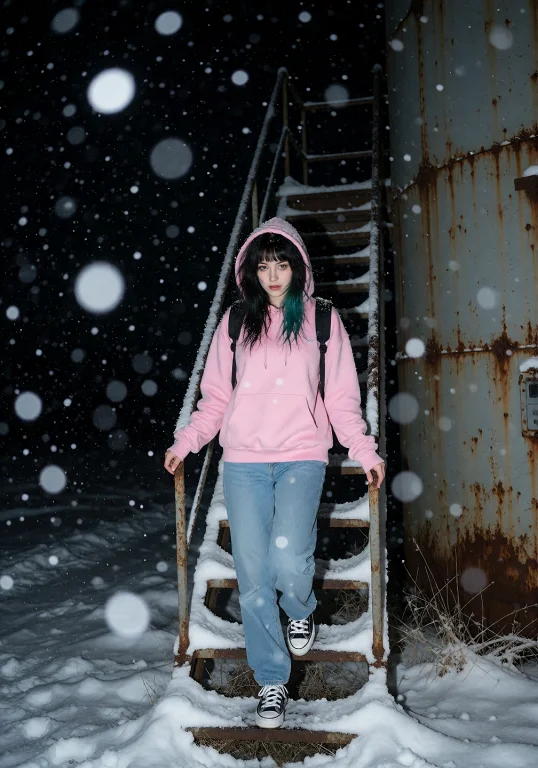 An Eerie And Atmospheric Night Scene Depicts A Woman Travele...