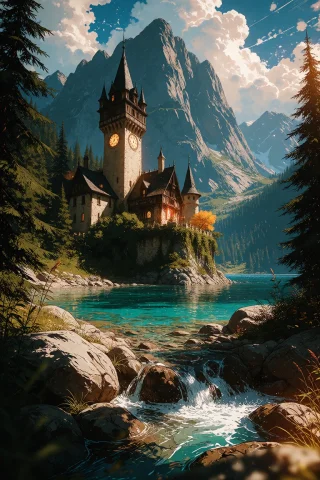 Ta86inkriot, Thin Black Outlines, A Landscape Of A Majestic... — Stable Diffusion AI Prompt: ta86_inkriot, thin black outlines, A landscape of a majestic stone castle with a...