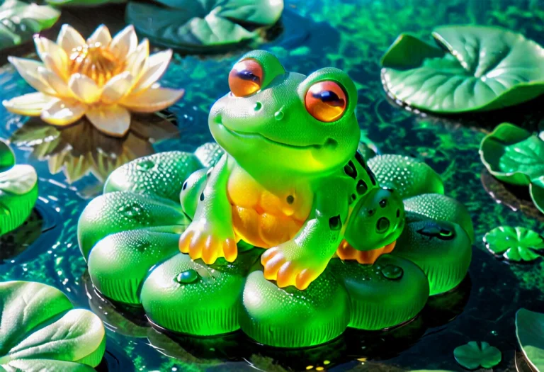 A Very Cute Frog, Sitting Alone On A Lily Pad, Shiny, Gummym...