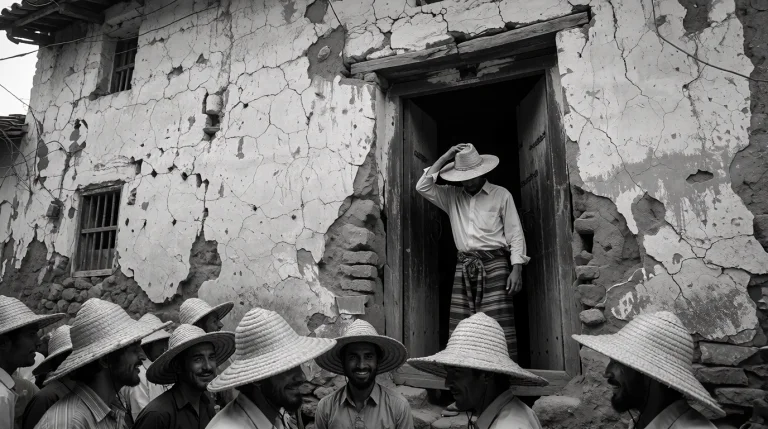 A Black And White Cinematic Photograph Of A Man Emerging Fro...