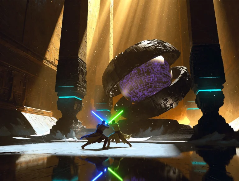 Subject And Action Two Men Locked In An Intense Lightsaber D...