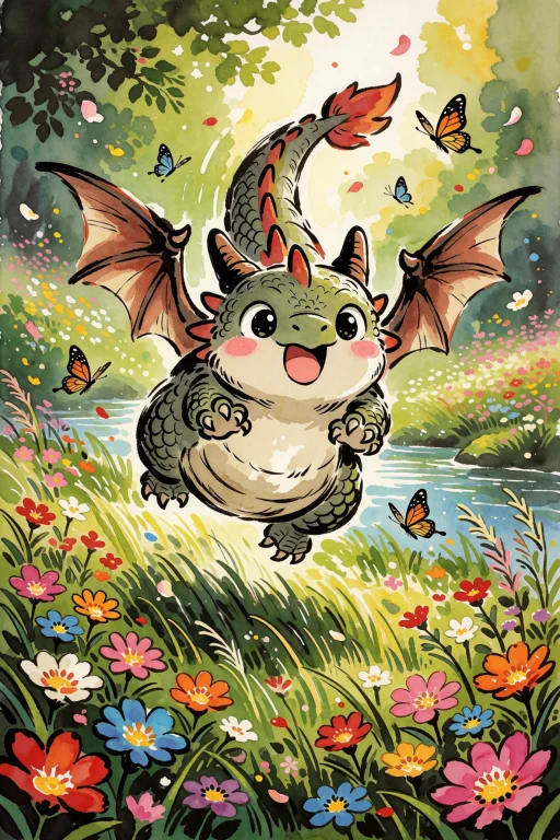 A Cute, Chubby Dragon With Tiny Wings, Caught Mid-fall In Th...