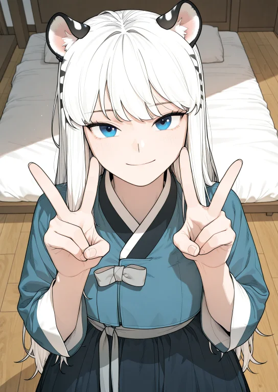 1girl, Solo, V-sign, Looking At Viewer, Smile, Closed Mouth...