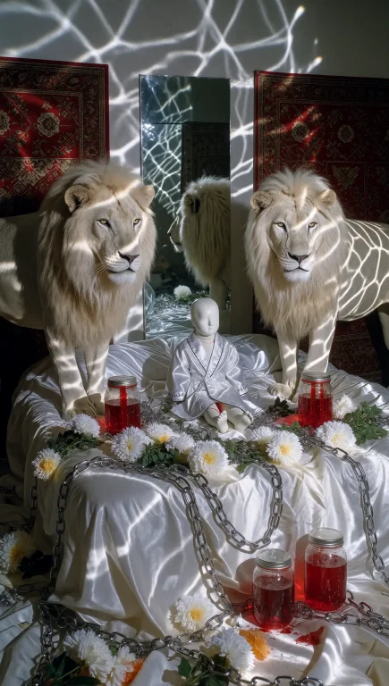 Dclumnefct. Low-angle Photograph Of Two Enormous White Lions...